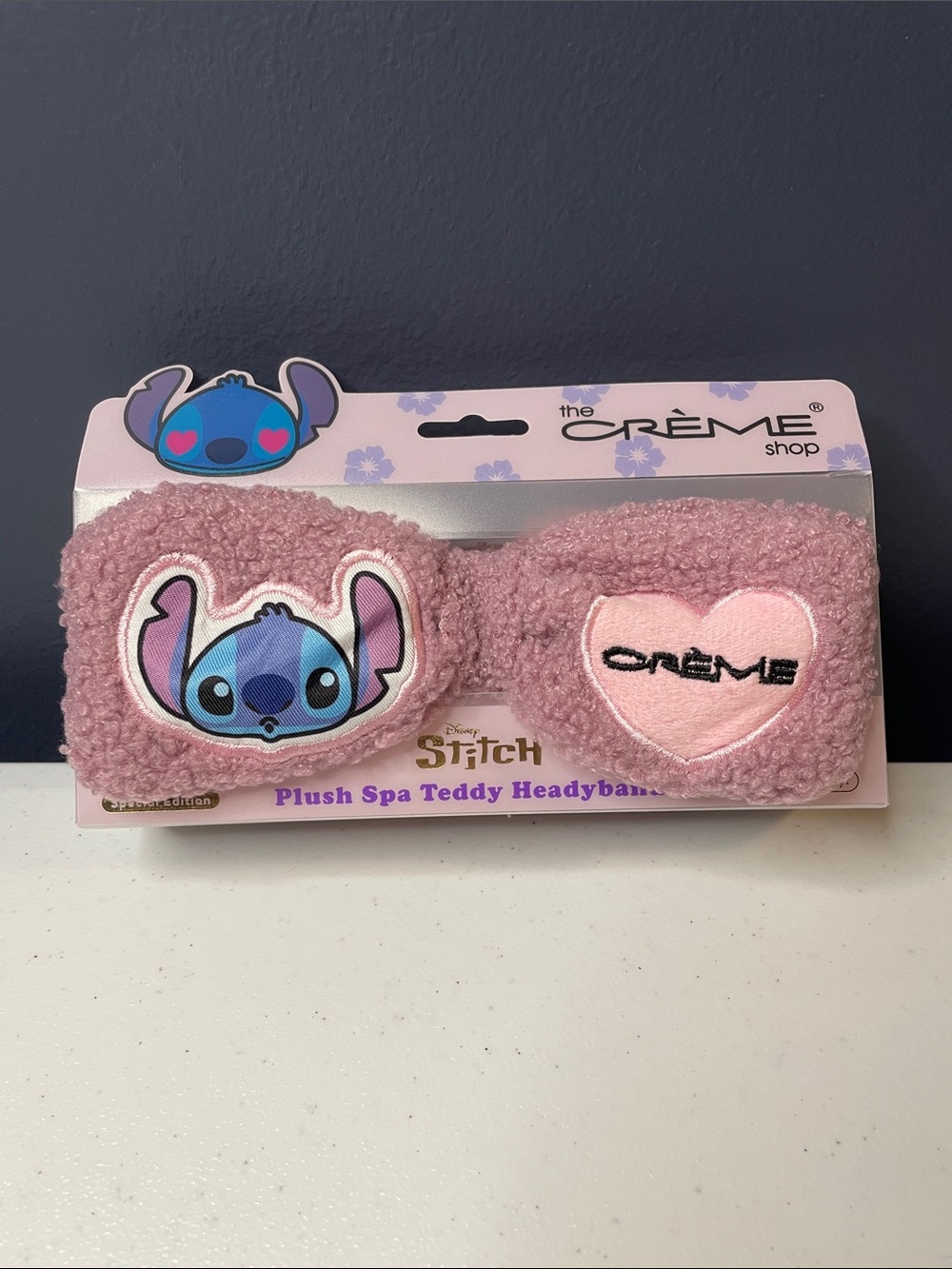 the Crème Shop Pink Plush Stitch Teddy Headband